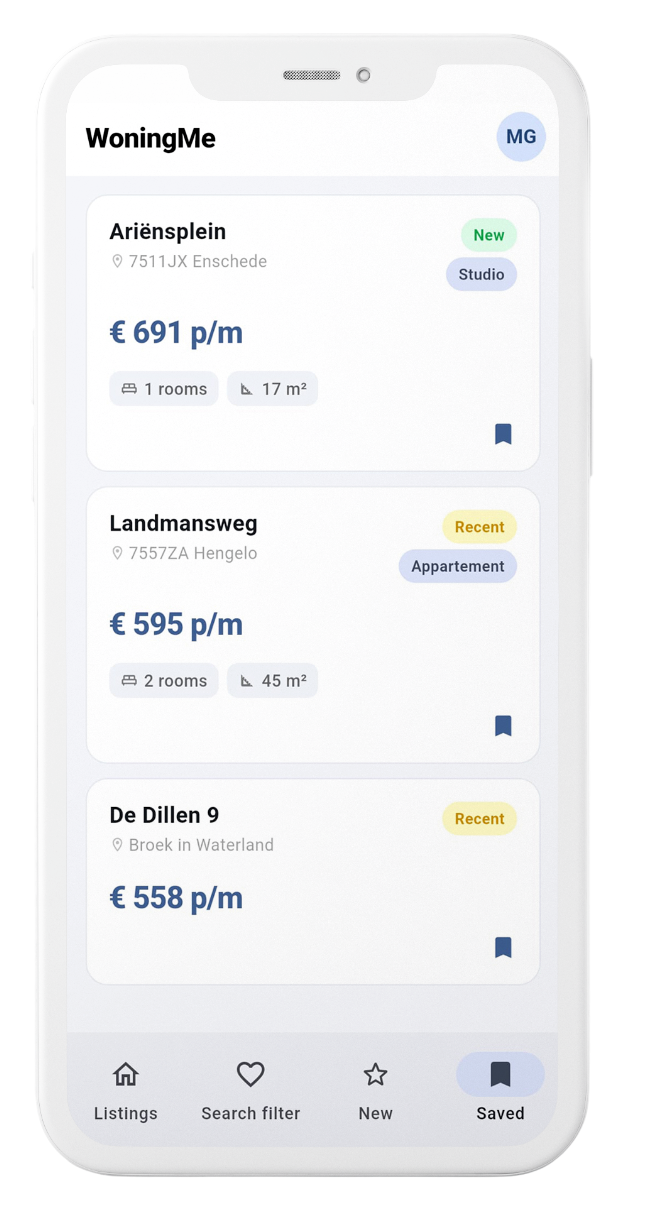 WoningMe app schermafbeelding